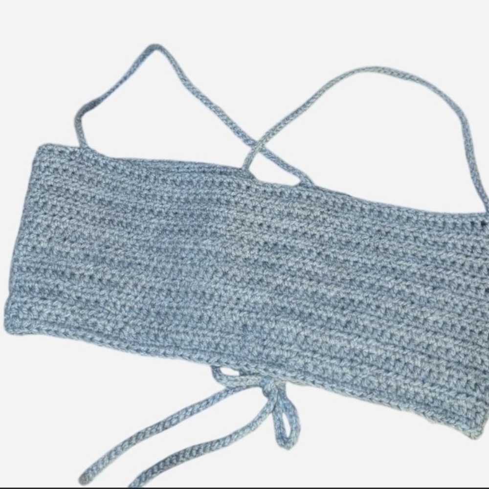 Gray Crochet Crop Tank Top Bralette Adjustable Spaghetti Straps - Picture 2 of 4